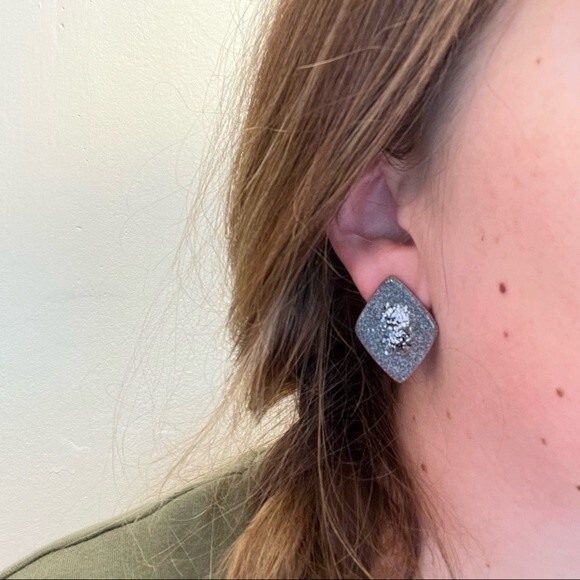 Vintage Drop Earrings Oversized Hand Painted Paint Splatter Studs - Picture 5 of 6